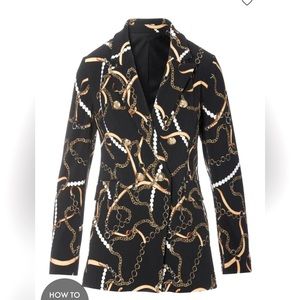 Boston Proper Beyond Travel Status Pearls Print Double Breasted Blazer